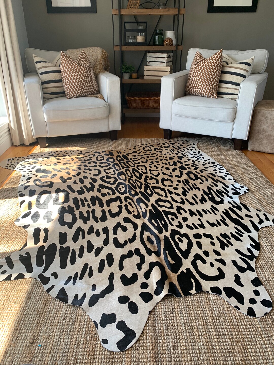 Leopard Cowhide Rug, Beige Jaguar Print Cowhide, Leopard Cowhide