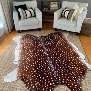 Axis Deer Cowhide, Axis Deer Print Cowhide Rug - Size: 7 3/4 x 6 1/2 FT , Antelope Print Cowhide