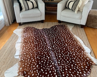 Axis Deer Cowhide, Axis Deer Print Cowhide Rug - Size: 7 3/4 x 6 1/2 FT , Antelope Print Cowhide