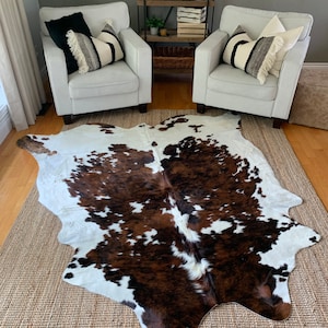 Tricolor Cowhide, Speckled Longhorn Cowhide Rug, Brown and White Hide Rug, Cowhide Carpet, Tricolor Cow Skin Rug, Tricolor Hide Rug image 2