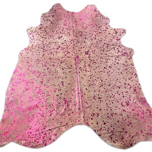 Pink Metallic Cowhide Rug / Acid Washed, Pink Cowhide Rug, Pink Hide Rug, Pink Area Rug, Pink Cowhide Carpet - Approx. Size: 7 x 7 FT