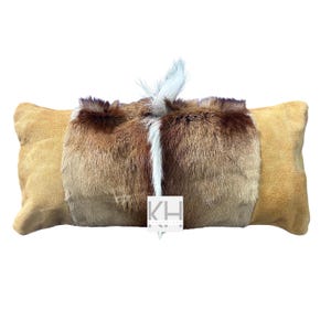Deer Skin Pillow 17 x 9" Springbok Skin Pillow Cover / Natural Antelope (Suede Backing and Side) Pillow Cover -Lumbar- Size: 17 in x 9 in