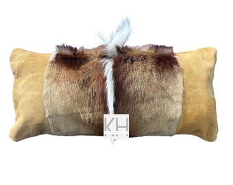 Deer Skin Pillow 17 x 9" Springbok Skin Pillow Cover / Natural Antelope (Suede Backing and Side) Pillow Cover -Lumbar- Size: 17 in x 9 in