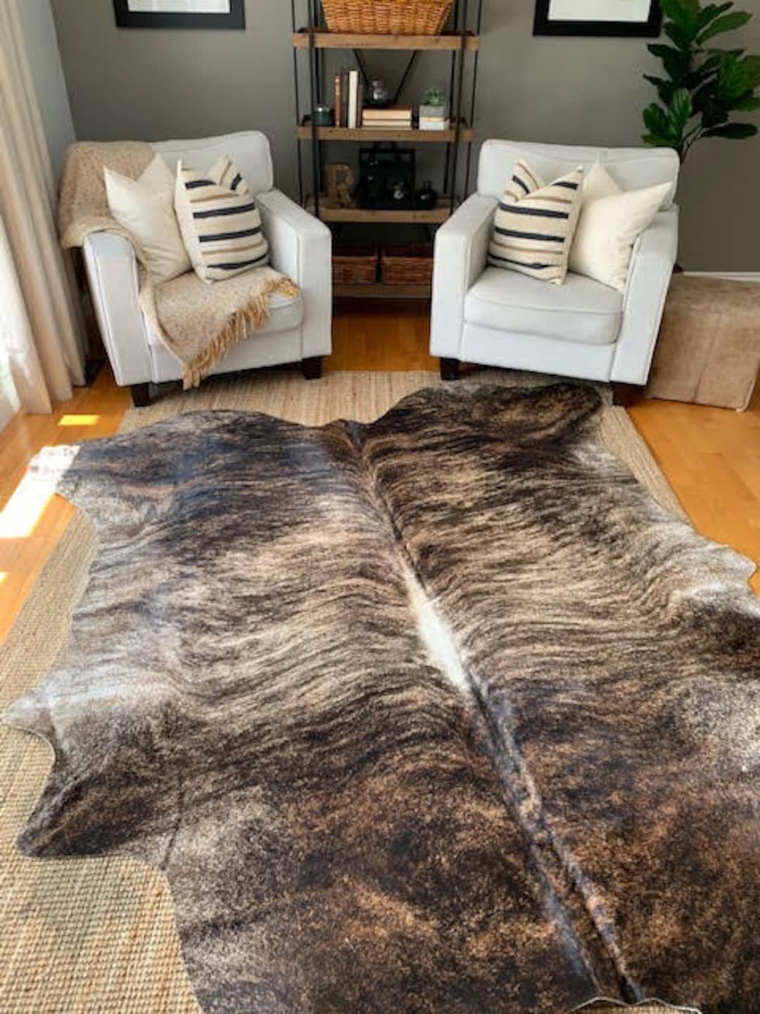 Brazilian Cowhide Rug XXL/ Exotic Brindle Brazilian Cow Skin Rug / Brindle Cow Rug Average Size