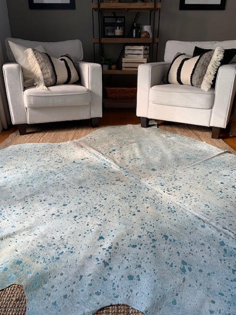 Metallic Turquoise Cowhide Rug Acid Washed Turquoise Etsy