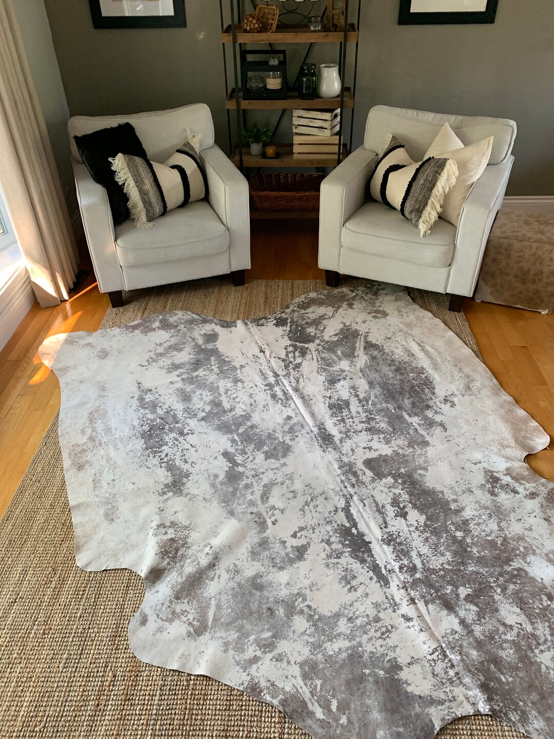 Vintage Cowhide Rug, Distressed Leather Hide Rug, Acid Washed Cowhide ...