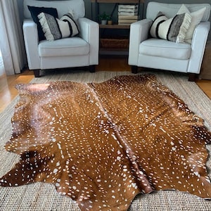 Axis Deer Print Cowhide Rug/ Deer Cowhide Rug/ Antelope Print Cowhide, Deer Cowhide Skin - Average Size: 6 1/2 x 6 FT