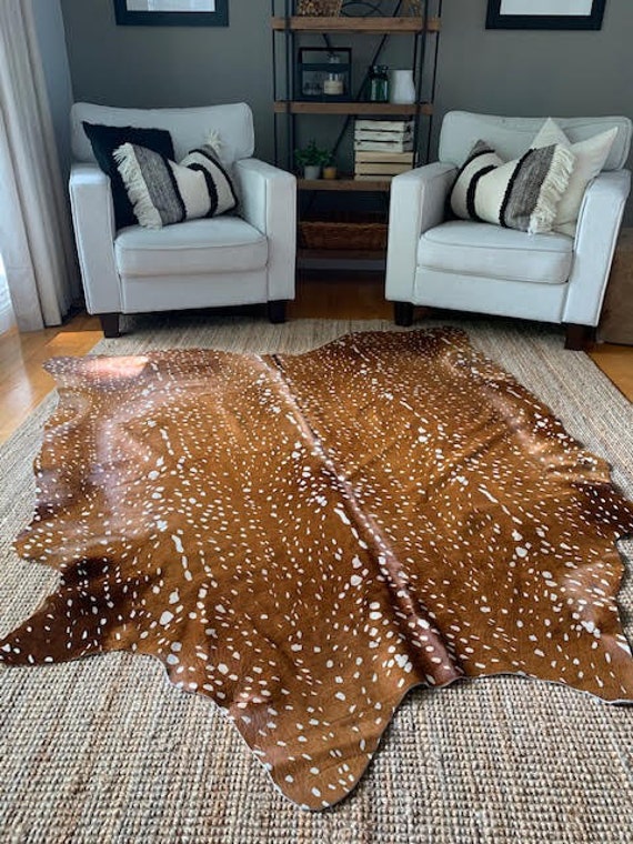 Axis Deer Print Cowhide Rug/ Deer Cowhide Rug/ Antelope Print Cowhide, Deer Cowhide Skin - Average Size: 6 1/2 x 6 FT