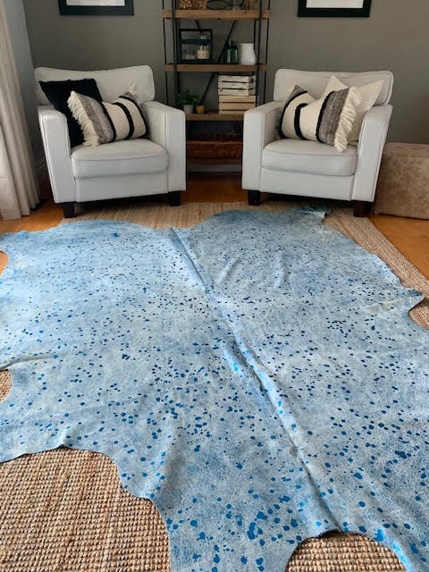 Blue Skin Rug GIANT Blue Metallic Cowhide Rug / Acid Washed / Blue Hide Rug - Size: 7 ...