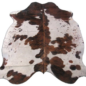 Tricolor Cowhide Rug (1 stitch) - Size: 5.2x4.5 feet # M-1249