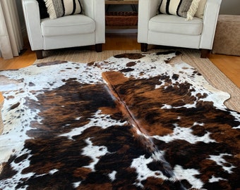 Tricolor Cowhide, Speckled Longhorn Cowhide Rug, Brown and White Hide Rug, Cowhide Carpet, Tricolor Cow Skin Rug, Tricolor Cow Hide Rug