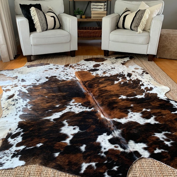 Tricolor Cowhide, Speckled Longhorn Cowhide Rug, Brown and White Hide Rug, Cowhide Carpet, Tricolor Cow Skin Rug, Tricolor Cow Hide Rug