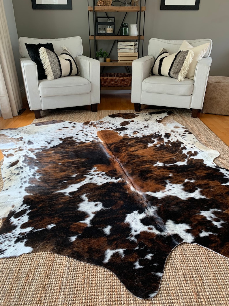 Tricolor Cowhide, Speckled Longhorn Cowhide Rug, Brown and White Hide Rug, Cowhide Carpet, Tricolor Cow Skin Rug, Tricolor Hide Rug image 1