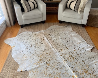 Gold Cowhide Rug, Gold Hide Rug, Gold Cowhide Carpet, Beige and Gold Cow Hide