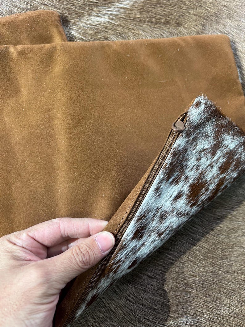 19 x 11 1/2" Speckled Cowhide Pillow Cover / Natural Cowhide Throw Pillow Cover, Cowhide Cushion Cover -Lumbar- Size: 19 in x 11.5 in image 5