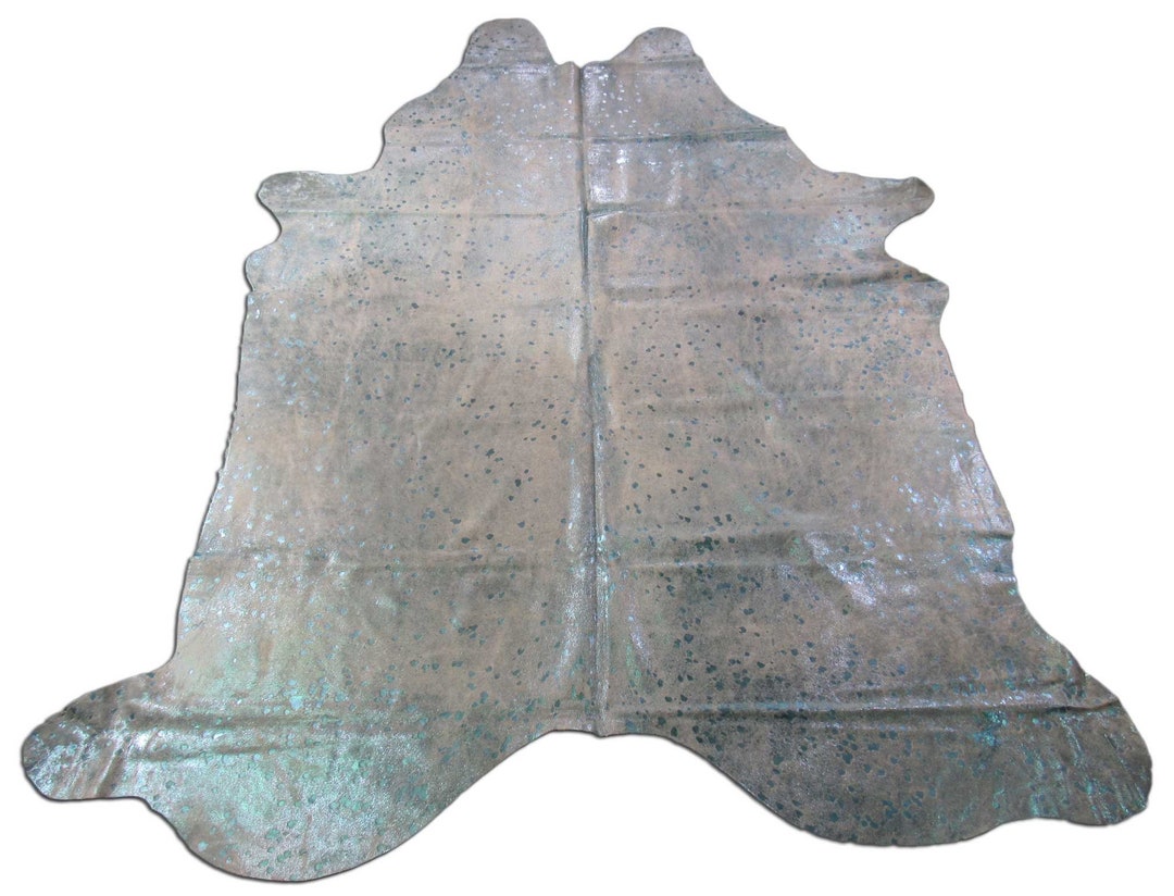 Metallic Turquoise Cowhide Rug Acid Washed Turquoise Etsy