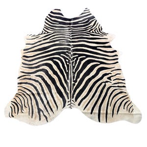Genuine Zebra Print Cowhide Rug (1 small patch) - Size: 7.5x6.5 feet # Z-393