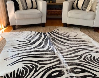 Distressed Zebra Rug, Zebra Cowhide Rug, Zebra Acid Washed Cowhide Rug, Cowhide Rug, Distressed Zebra Hide Rug - Size: 7 x 6 FT