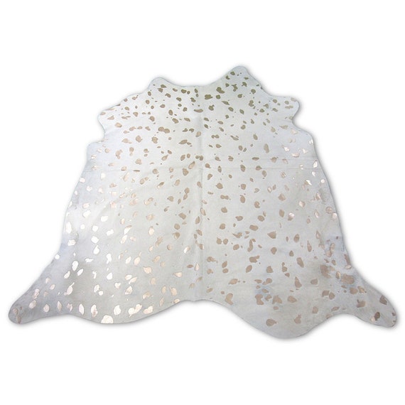 Devore Rose Gold Spots White Cowhide Rug M 898 - White Cowhide Rug With Gold Devore Rose Gold Spots White Cowhide Rug M 898 - White Cowhide Rug With Gold