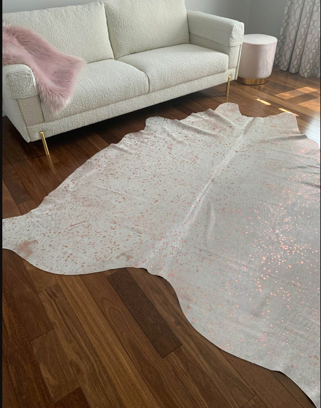 Rose Gold Cowhide Rug / Acid Washed Rose Gold Brazilian Cowhide Average