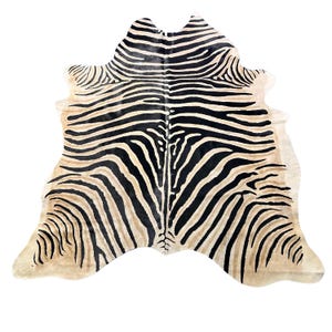 Genuine Zebra Print Cowhide Rug (Darker Inner Stripes/1 small patch) - Size: 8x6.5 feet # Z-397