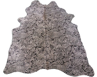 Tapete de couro de vaca com estampa de zebra, tapete de couro com estampa de zebra, tapete de área com padrão de zebra - Tamanho: 2,13 m x 1,59 m # M-1125