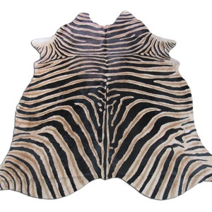 Zebra Cowhide from Brazil/ Zebra Print Cowhide Rug - Genuine Pattern / Brown Inner Stripes Size: Around 7X7 feet