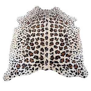 Light Jaguar Printed Cowhide Rug - Size: 6.5x5.7 feet # Y-018