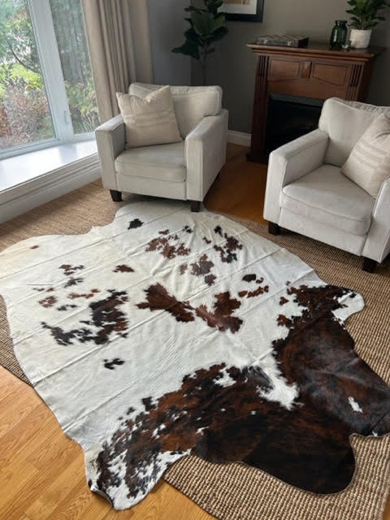 巨大な三色牛革ラグ - サイズ: 7.7x7フィート # A-2559 - Etsy 日本