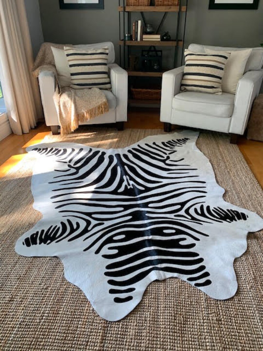 Zebra Cowhide Rug, Zebra Print Hide Rug, Regular Zebra Pattern, Zebra