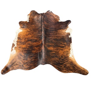 Brazilian Cowhide Rug with white belly / Exotic Brindle Brazilian Cow Skin Rug / Brindle Cow Rug - Size : 7 x 7 FT -