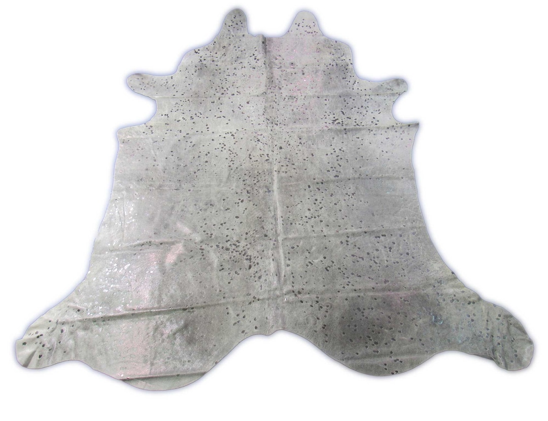Metallic Silver Cowhide Rug FREE MINI Cowhide Dark Silver Metallic