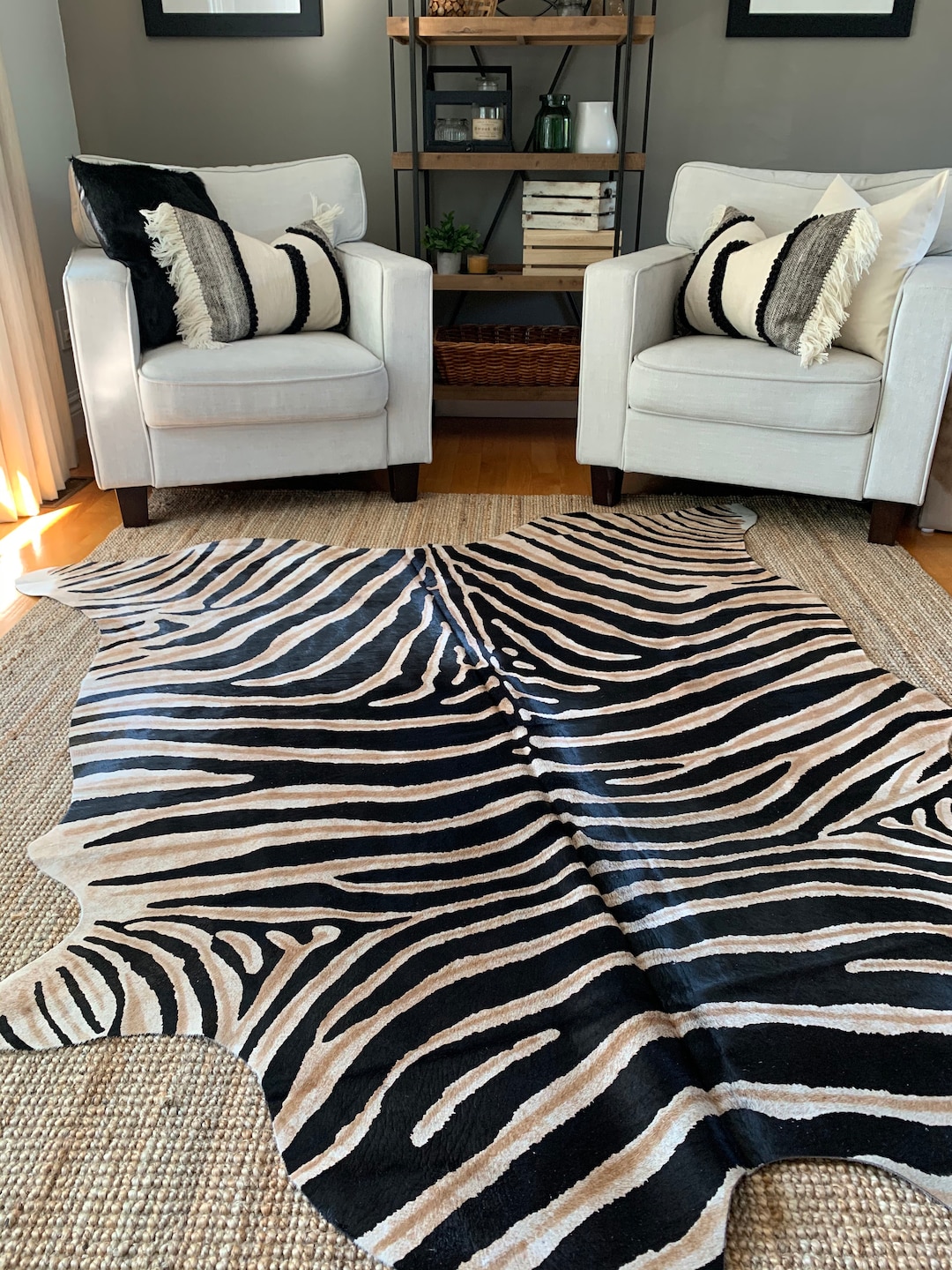 Zebra Print Cowhide Rug Genuine Pattern / Brown Inner Stripes Etsy