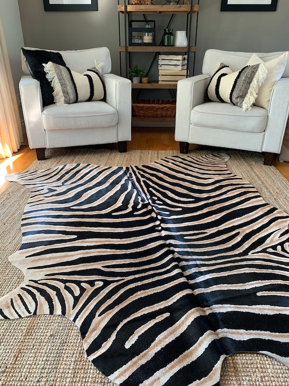 Zebra Print Cowhide Rug Genuine Pattern / Brown Inner Etsy