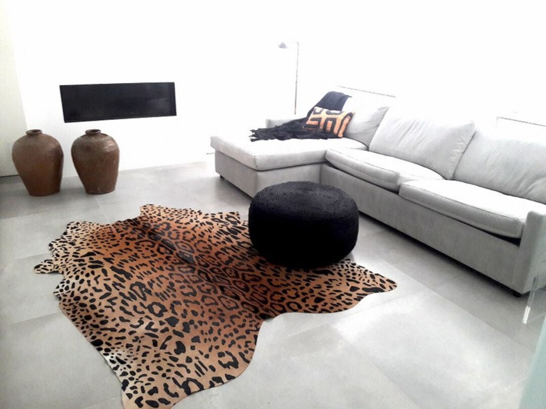 Jaguar Cowhide Rug, Leopard Print Cowhide, Leopard Cowhide Average Size