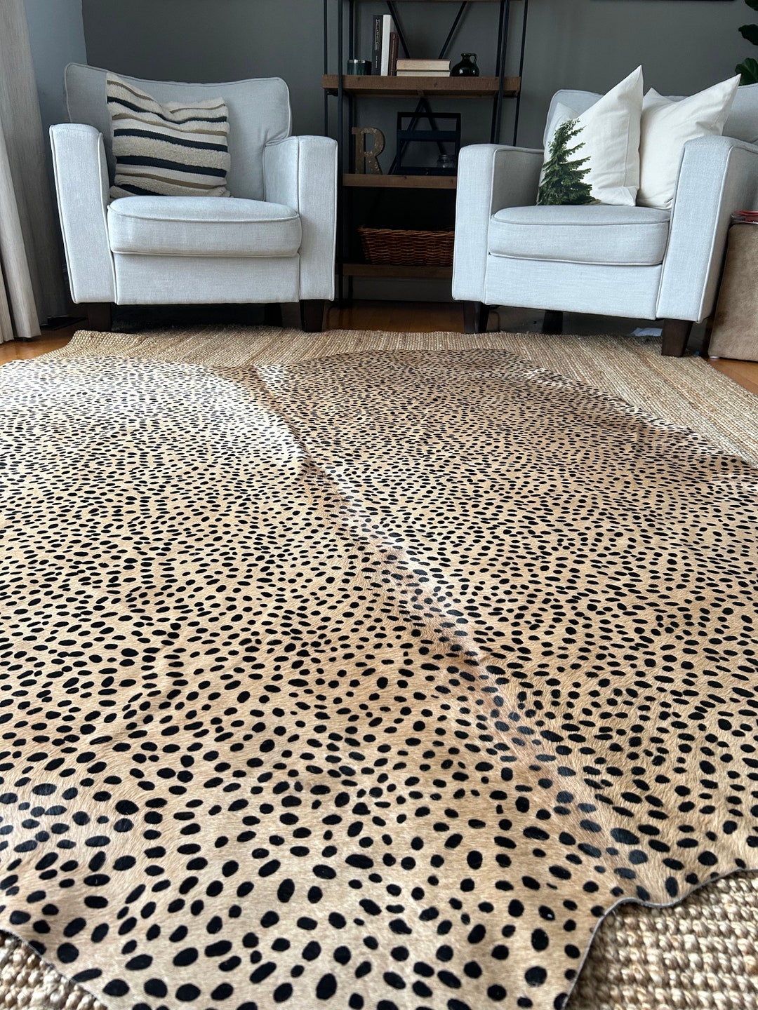 Cheetah Print Cowhide Rug Size 7 X 5 1/2 FT, Leopard Rug, Cheetah Rug