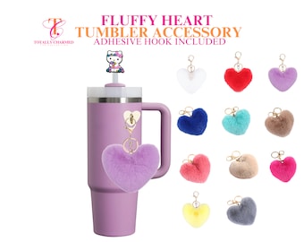 Heart Tumbler Accessory | Cup Sticker Accessory | Tumbler Accessories | Water Bottle Keyring Attachment | Tumbler Tag | Pom Pom Chain Charm