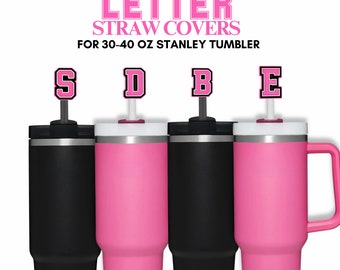 6PCS Accessori personalizzati per Stanley Cup, Decorazioni con iniziali per tumbler Stanley, Adesivo con lettera per Stanley Cup, Ciondolo con lettera,Cappuccio di copertura per cannuccia e tappo (F