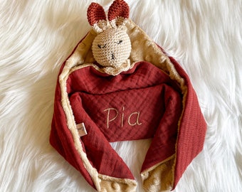 Doudou lapin terracota , doudou personnalisé, doudou crochet