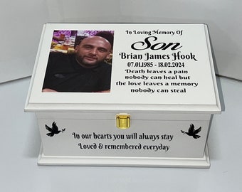 Large Ashes Casket with Catch and Photo - Cremation Memorial Urn Casket Box Keepsake Unique - Personalised & Handmade