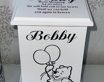 Ashes Casket/Urn/Box - Cremation Memorial Urn Casket Box Keepsake Customised Unique - Personalised & Handmade Winnie the Pooh design