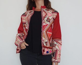 Red Short Jacket. Women Jacket. Indian Knitted Jacket.