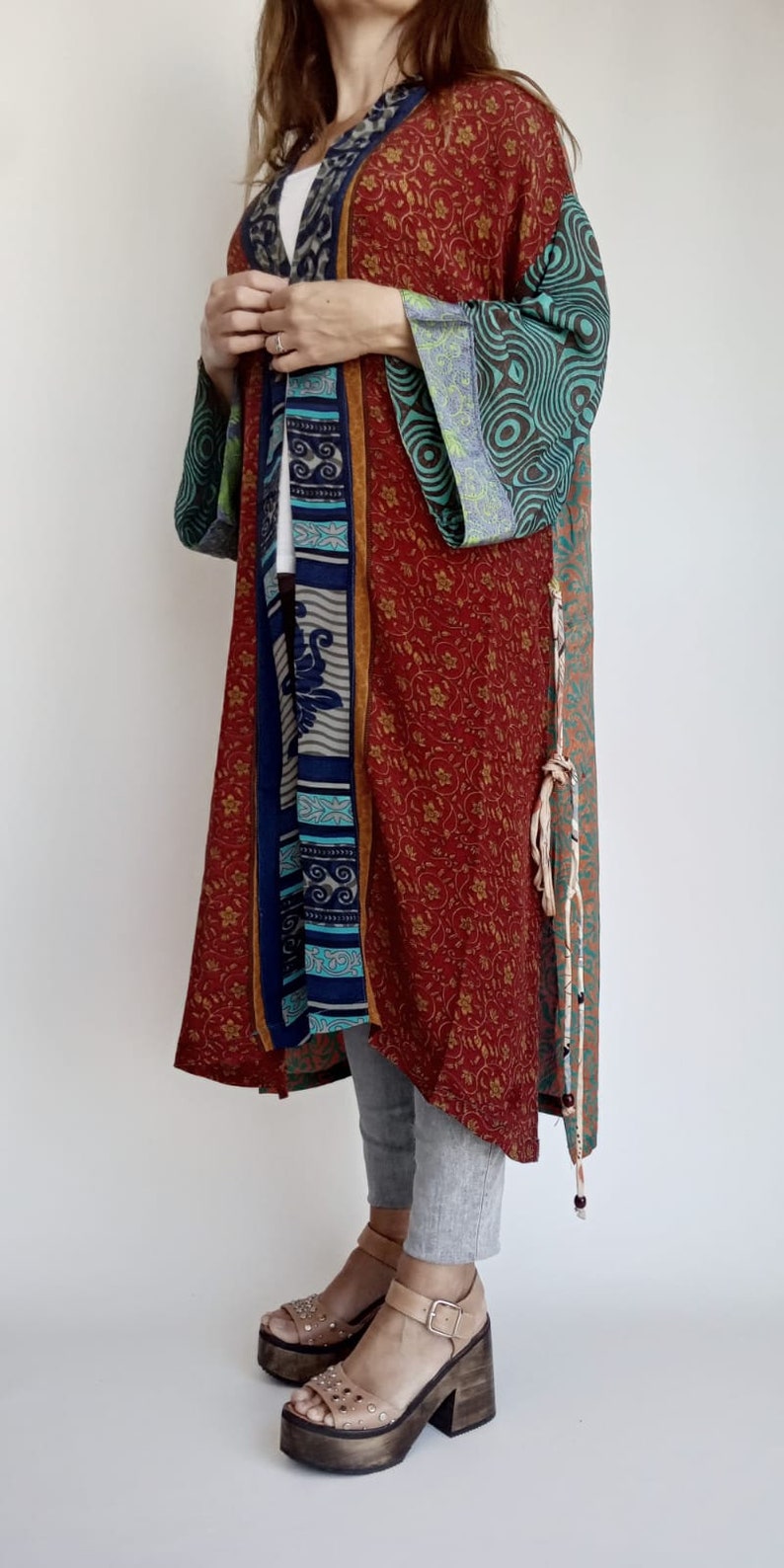 Imperfect Piece. Patchwork Silk Robe Kimono Jacket Boho Kimono Robe