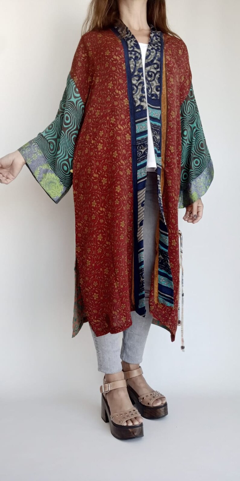 Imperfect Piece. Patchwork Silk Robe Kimono Jacket Boho Kimono Robe