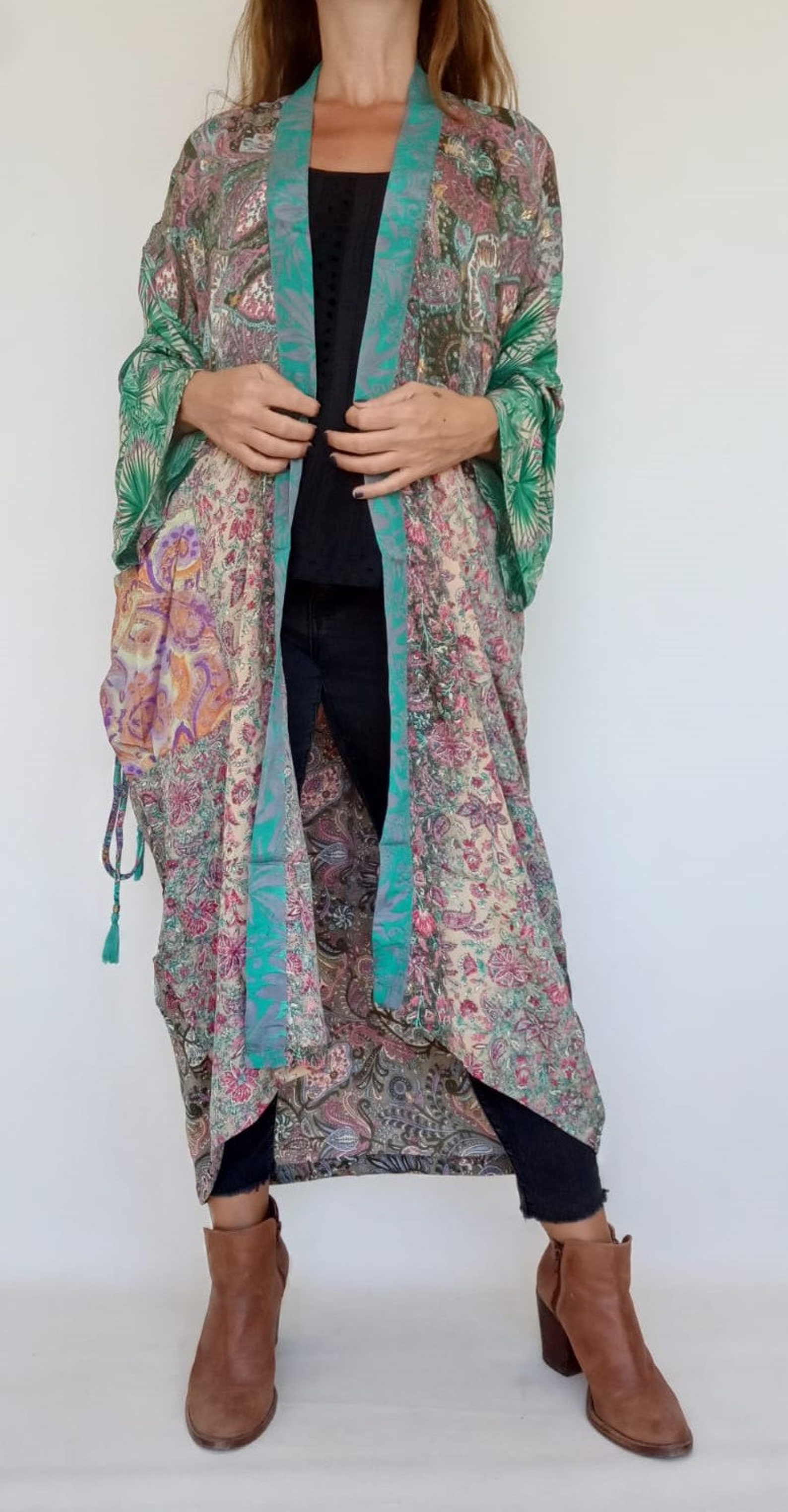 Boho Patchwork Kimono Robe. Bohemian Kimono. Long Kimono Etsy