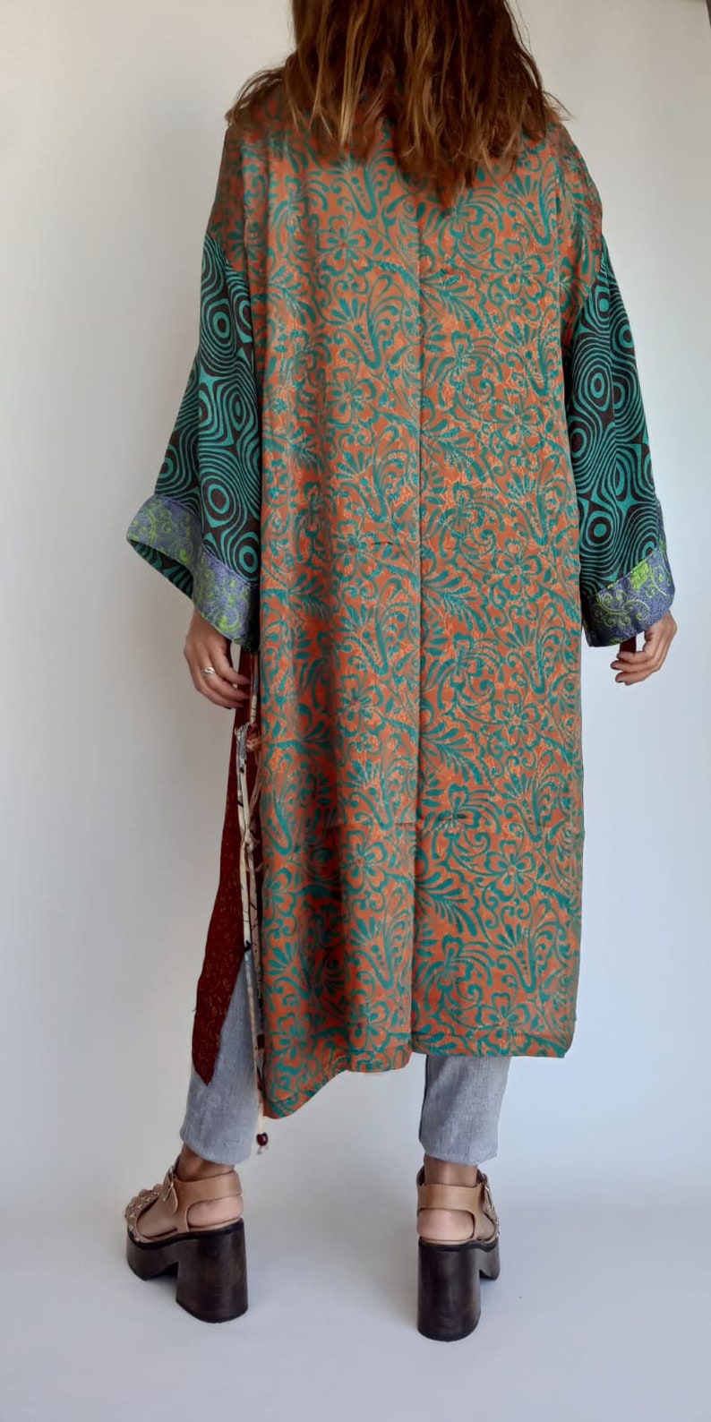 Imperfect Piece. Patchwork Silk Robe Kimono Jacket Boho Kimono Robe