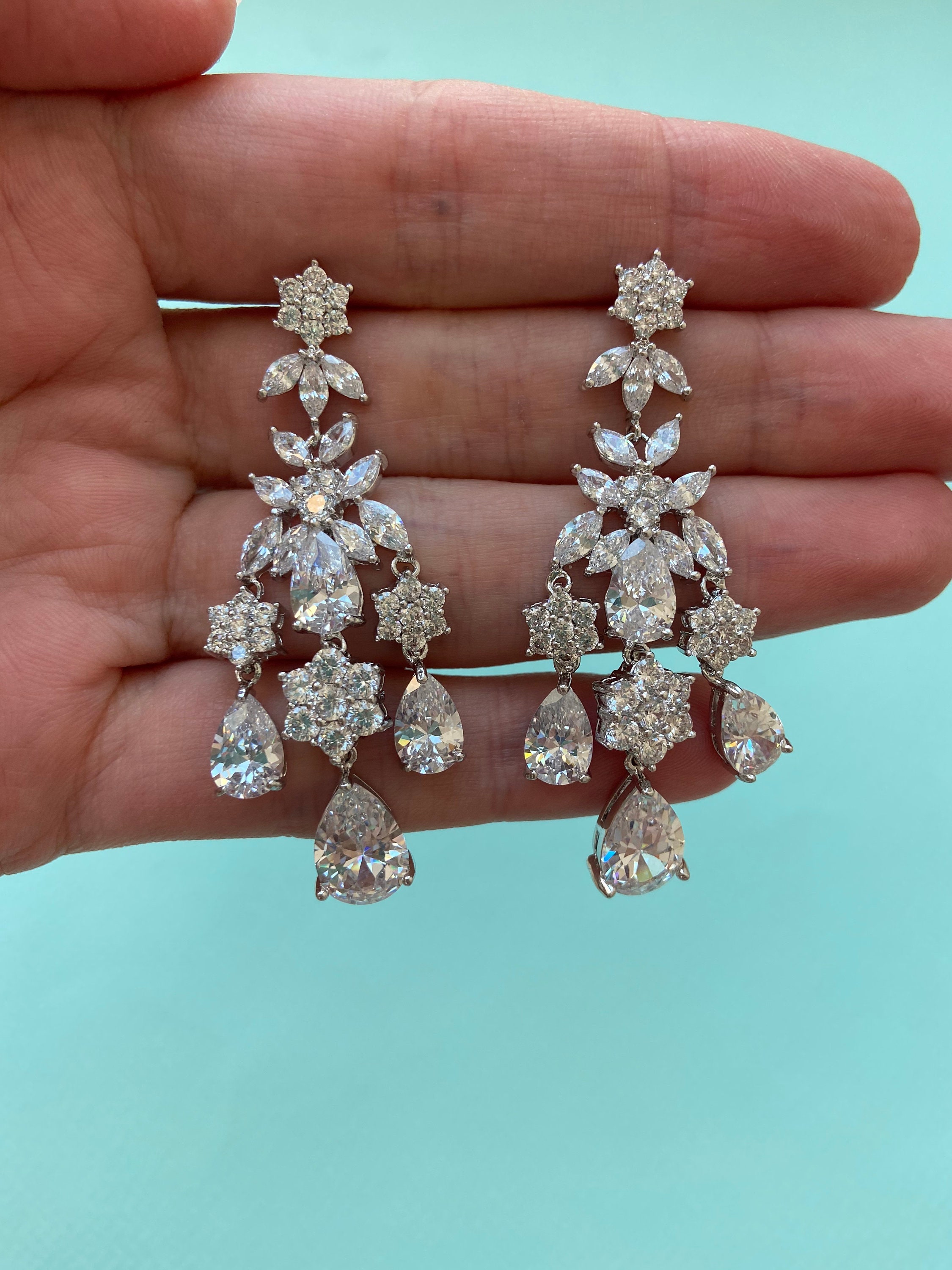 Flower Dangle Earrings Bridal Earrings Flower Dangle Flower Etsy