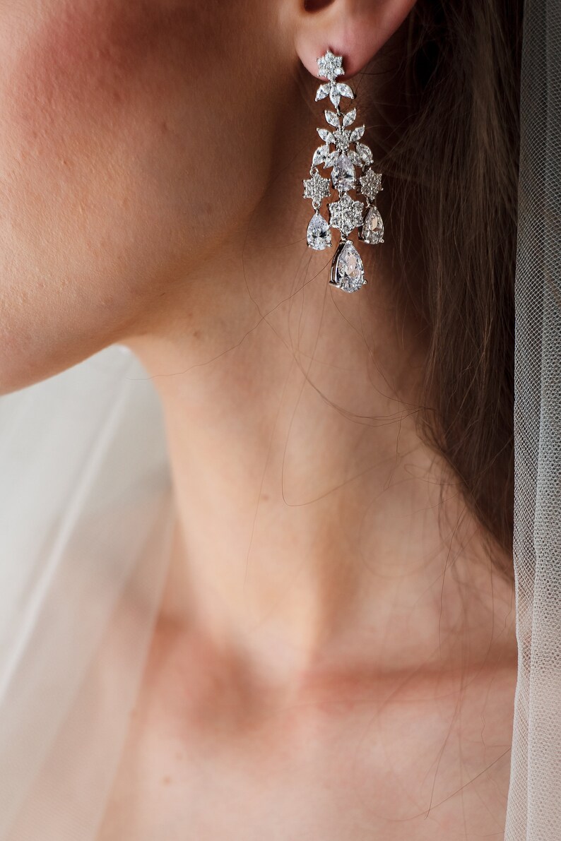 Flower Dangle Earrings Bridal Earrings Flower Dangle Flower Etsy