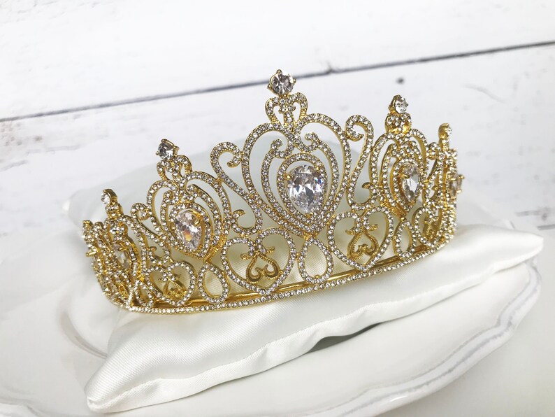 Gold tiara Gold crystal tiara Gold Swarovski tiara Gold Etsy