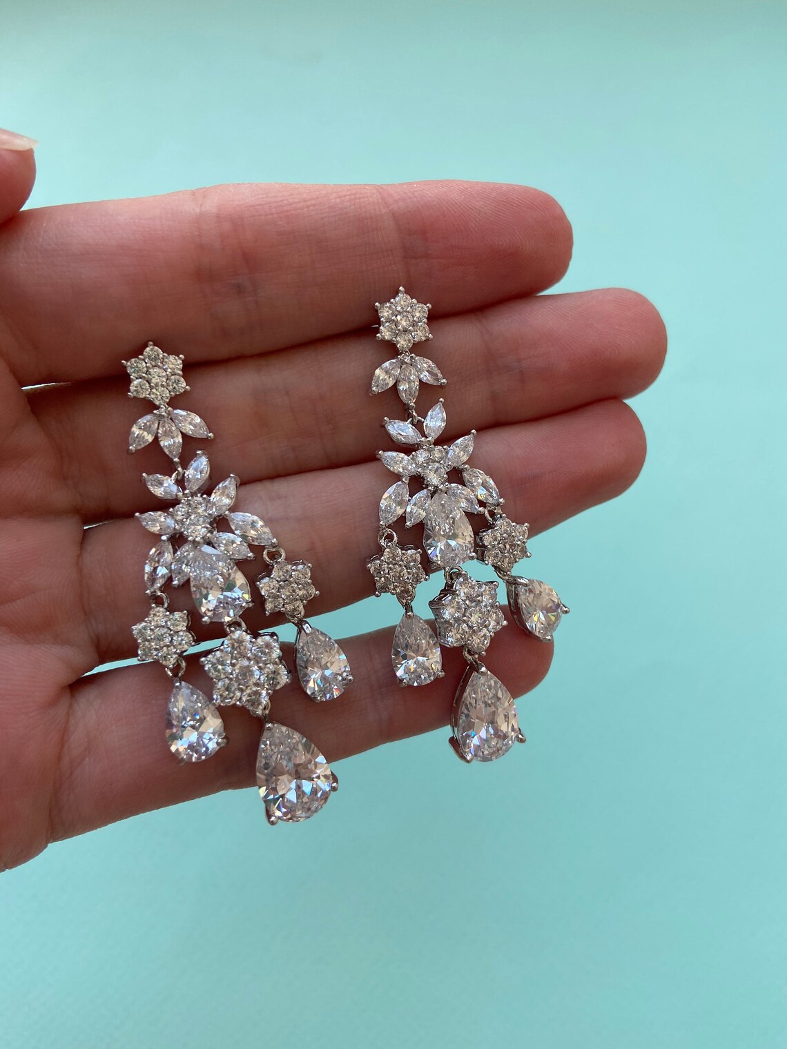 Flower Dangle Earrings Bridal Earrings Flower Dangle Flower Etsy